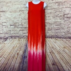 CATO Red Tie Dye Hem Sleeveless Maxi Dress